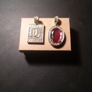 Two Piece Golden Medallion Pendant Set